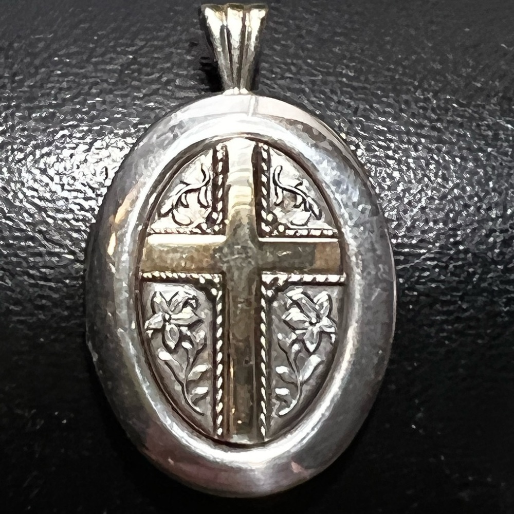 14K Gold and Sterling Silver Cross Locket